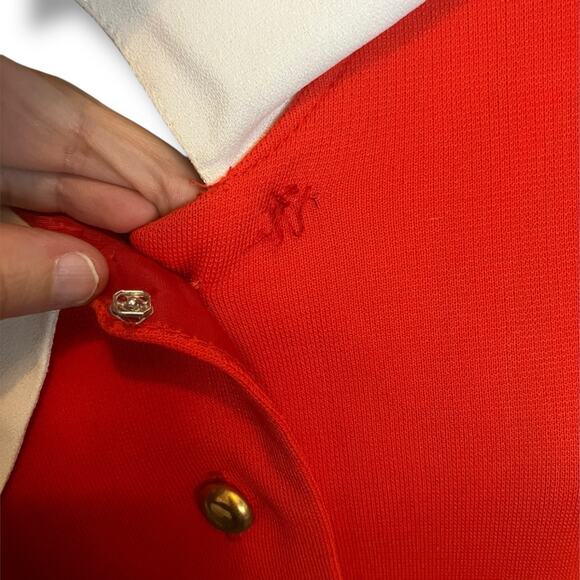 Vintage Mod Red White Blue Dress w/ Peter Pan Collar & Bronze Buttons - Picture 8 of 12